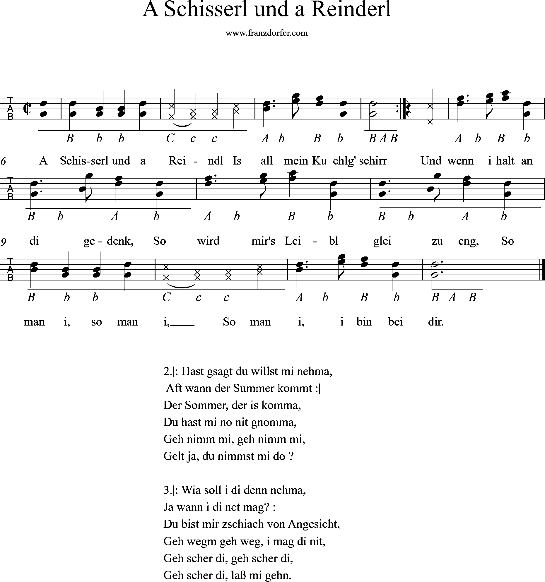 Ziach Noten , lernen - A Schisserl und a Reinderl-griffschrift